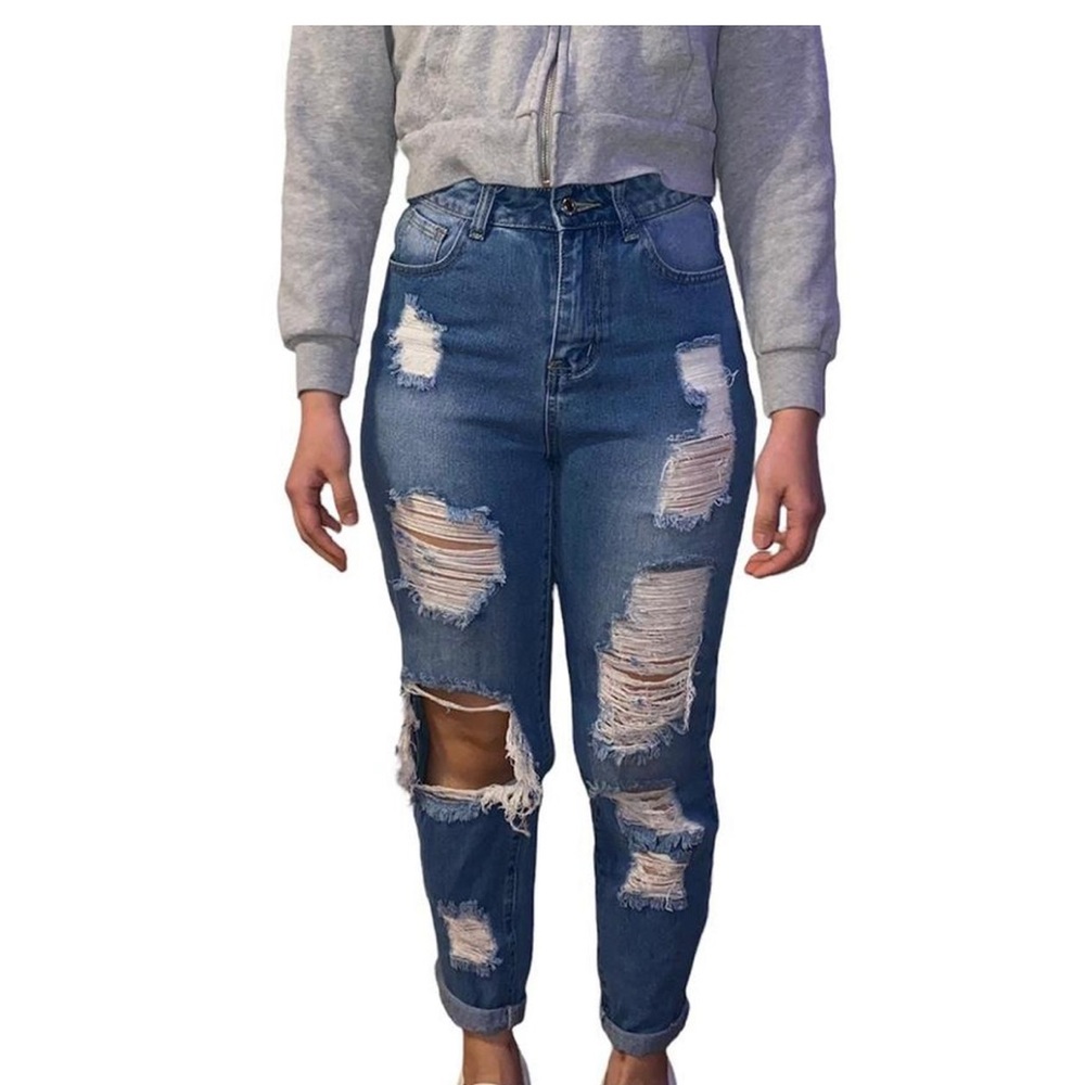 shein ripped straight leg jeans